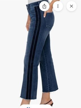 Liverpool Hannah Mid Wash Blue Jeans with Dark Blue Velvet Tuxedo  Side Stripe 4